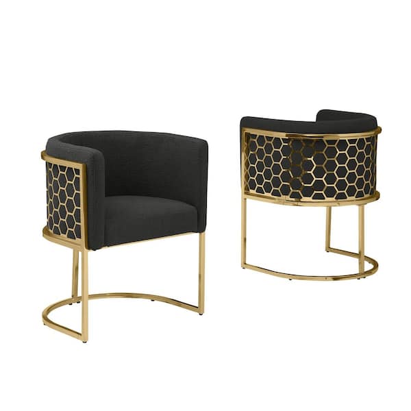 Best Quality Furniture Evan 19 in. Black Low Back Gold Metal Frame Side Chairs w/Teddy Fabric Set of 2