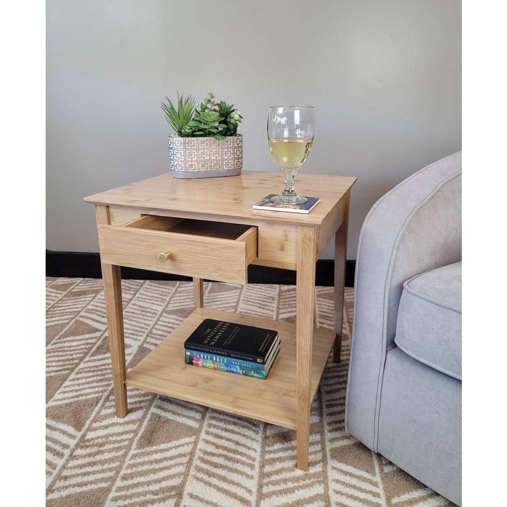 Natural Bamboo End Table with Drawer and Shelf