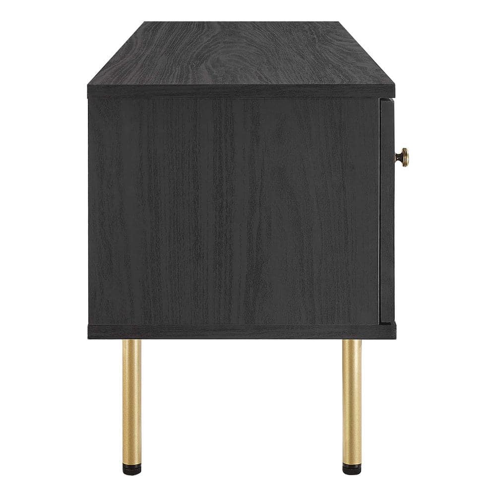 Cambria 47" Black Particleboard TV Stand with Rattan Weave