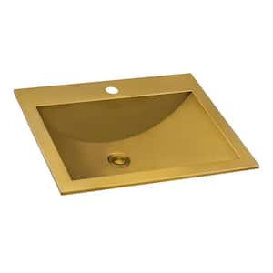 21 x 17 inch Brushed Gold Drop-in Topmount Bathroom Sink Polished Brass Stainless Steel