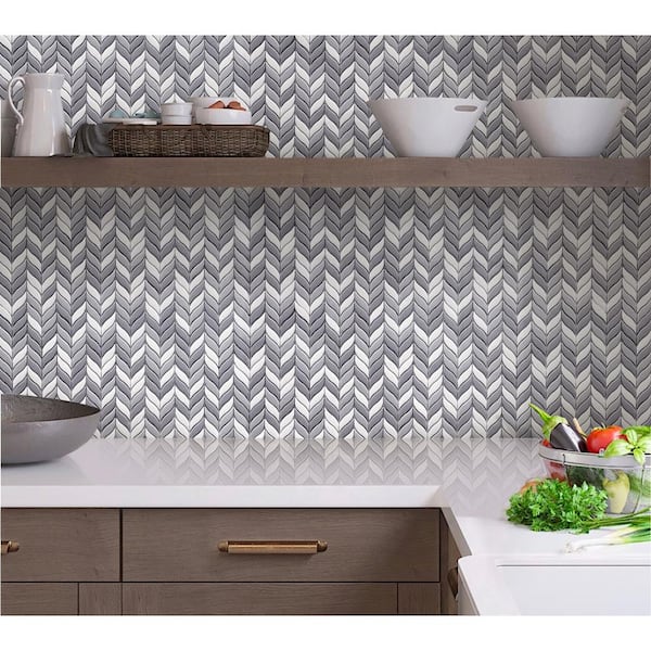 Alabaster Gray; White 11.6 in. x 12.1 in. Recycled Glass Floor and Wall Mosaic Tile(9.75 sq. ft.) (10-Pack)