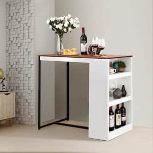 White Wood 19.3 in. Kitchen Island Dining Bar Table with 3 Storage Shelves