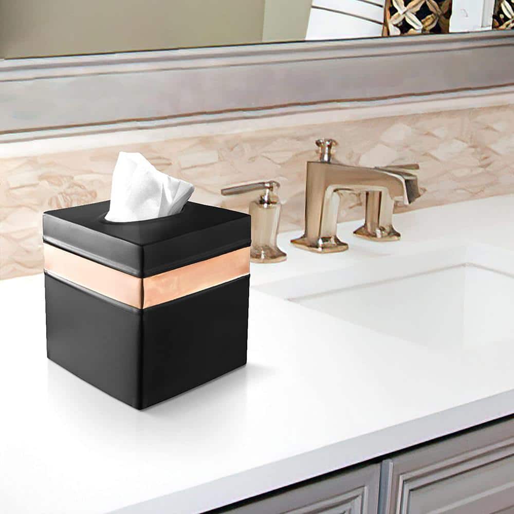 Handcrafted Black and Copper Metal Square Tissue Box Cover