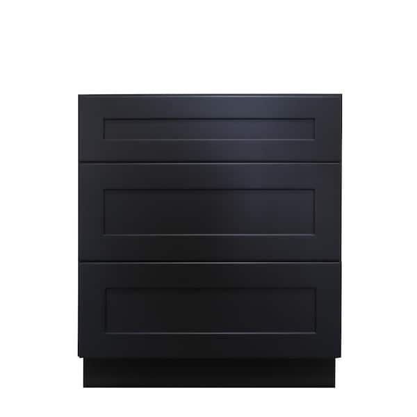Plywell Shaker Assembled 33 in. x 34.5 in. x 24 in. Drawer Base Cabinet with 3 Drawers in Charcoal Black