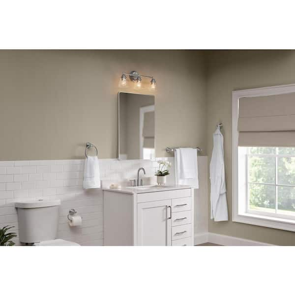 Hampton Bay Towne 3-Light with offers White Fabric Shades Brushed Nickel Vanity Light