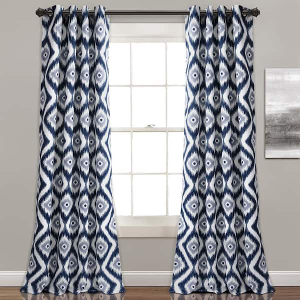 Lush Decor Navy Ikat Grommet Room Darkening Curtain - 52 in. W x 84 in. L (Set of 2)