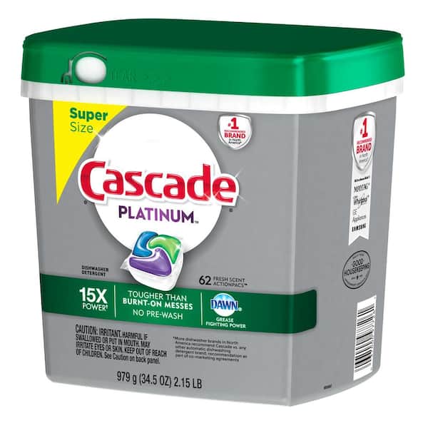 Cascade 97726 Platinum ActionPacs Fresh Scent Automatic Dishwasher  Detergent Pod 62 Count - 3/Case