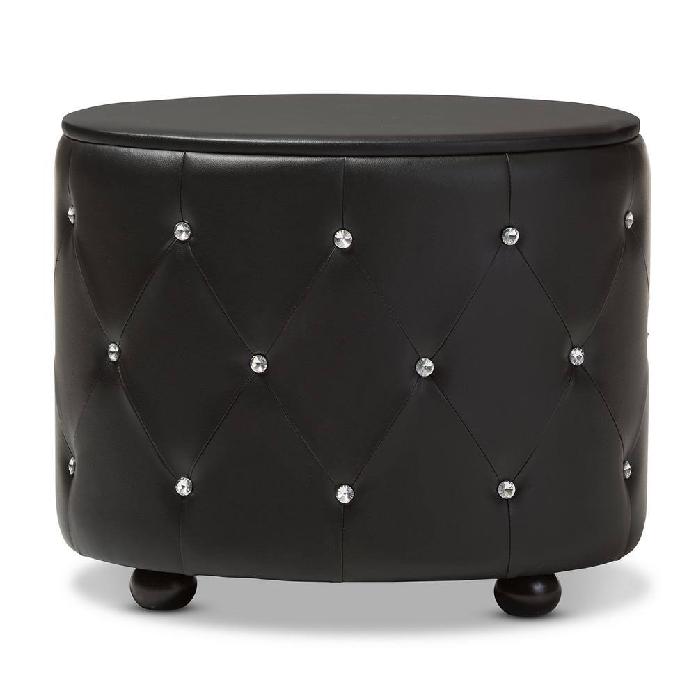 Davina Glam Black Faux Leather Tufted Nightstand with Crystal Knobs