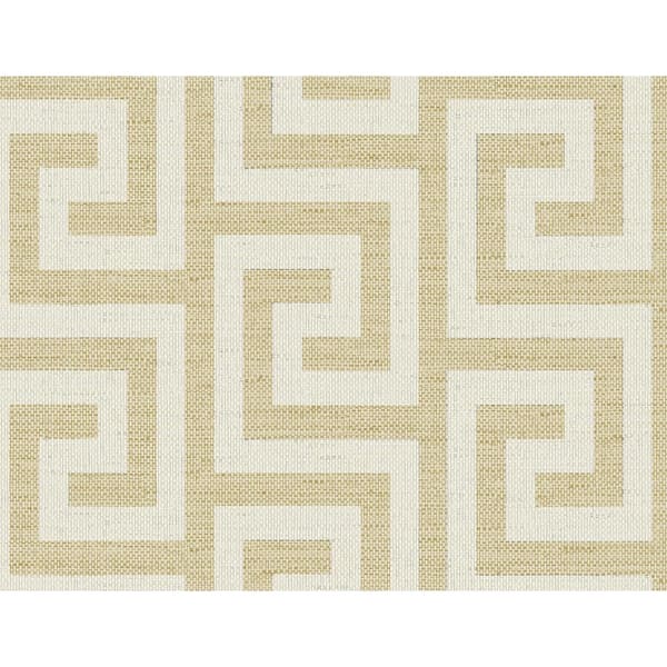 60.75 sq. ft. Coastal Haven Golden Luna Retreat Greek Key Embossed Vinyl Unpasted Wallpaper Roll