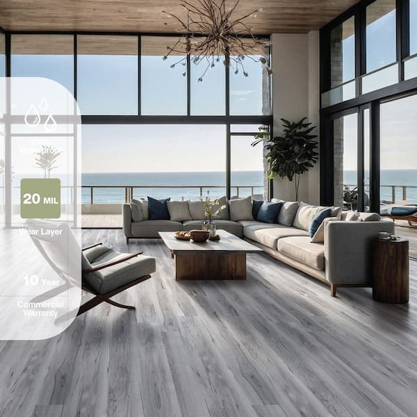 Harbor View 20 MIL x 7 in. x 48 in. Driftwood Gray Waterproof Click Lock Coastal Vinyl Flooring (21.39 sq. ft./Case)