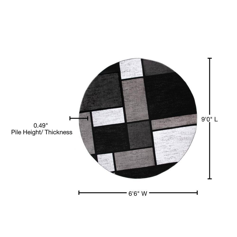 Gray and Black Geometric Rectangular Area Rug 6'6" x 9'
