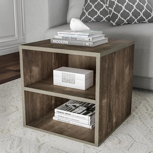 Gray Modular Cube End Table with 2-Shelves