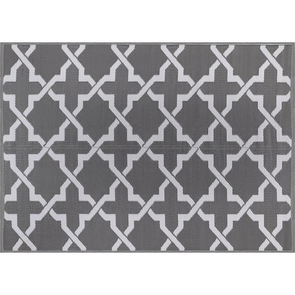 6 X 9 Gray White Lightweight Trellis Reversible Plastic Indoor Outdoor Area Rug