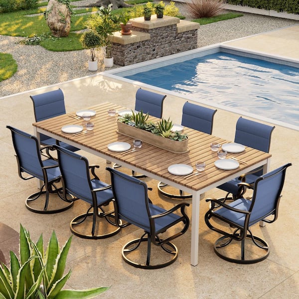 Outdoor Metal Dining Armchairs (Set of 8) in Blue-Gentle Rocking Motion and 360° Swivel Bliss
