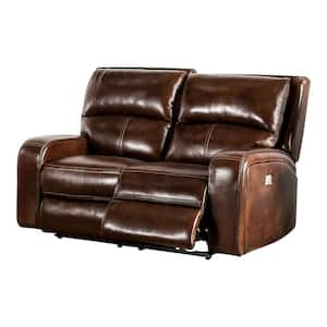 Donforto 64 in. Medium Brown Leather 2-Seater Power Loveseat with Armrests