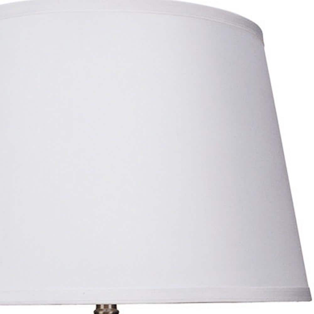 Silver Metal Table Lamp with White Linen Empire Shade