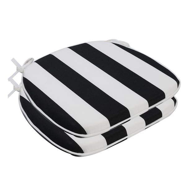 TIRAMISUBEST Rectangle Outdoor Chair Cushions Black and White StripeSeat Cushions with Strap (Set of 2)