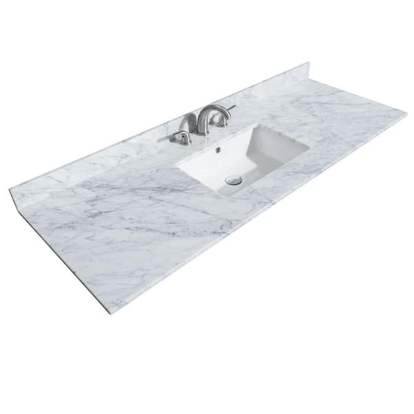 Wyndham Collection 60 in. W x 22 in. D Marble Single Basin Vanity Top in White Carrara with White Basin