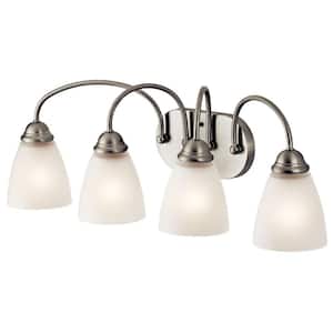 Jolie 28 in. 4-Light Brushed Nickel Transitional Bathroom Vanity Light with Satin Etched Glass