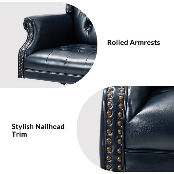 【kawais】 leather chair seat<garbon>_navy Uixe Luxury Navy Blue PU Leather Nailhead Trim Upholstered