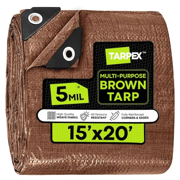 5 Mil Poly Tarp 15 ft. x 20 ft. Plastic Weather-Resistant Multi-Purpose Brown Cover