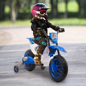 12-Volt Kids Ride On Motorcycle with Training Wheels Electric Dirt Bike, Blue