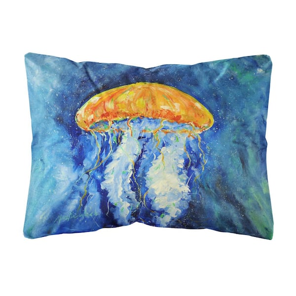 Caroline's Treasures 12 in. x 16 in. Multi-Color Lumbar Outdoor Throw Pillow Calm Water Jellyfish Fabric Decorative Pillow