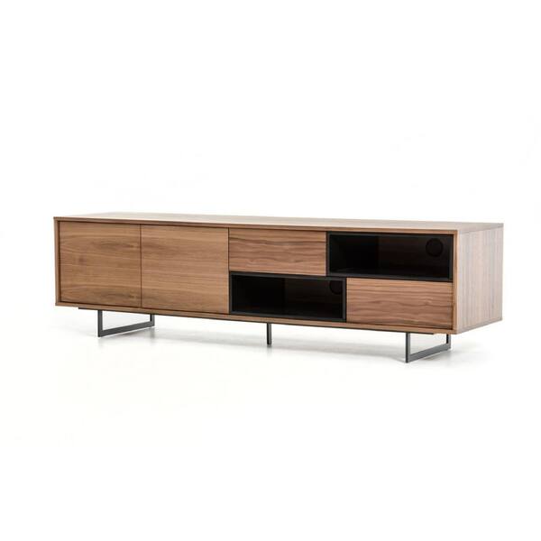 Benjara 71 in. Brown and Black Wood TV Stand Fits TVs Upto 65 in. with 2-Doors and 2-Drawers