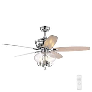 Glam 52 in. Indoor Chrome Crystal Ceiling Fan with Remote and 5 Blades