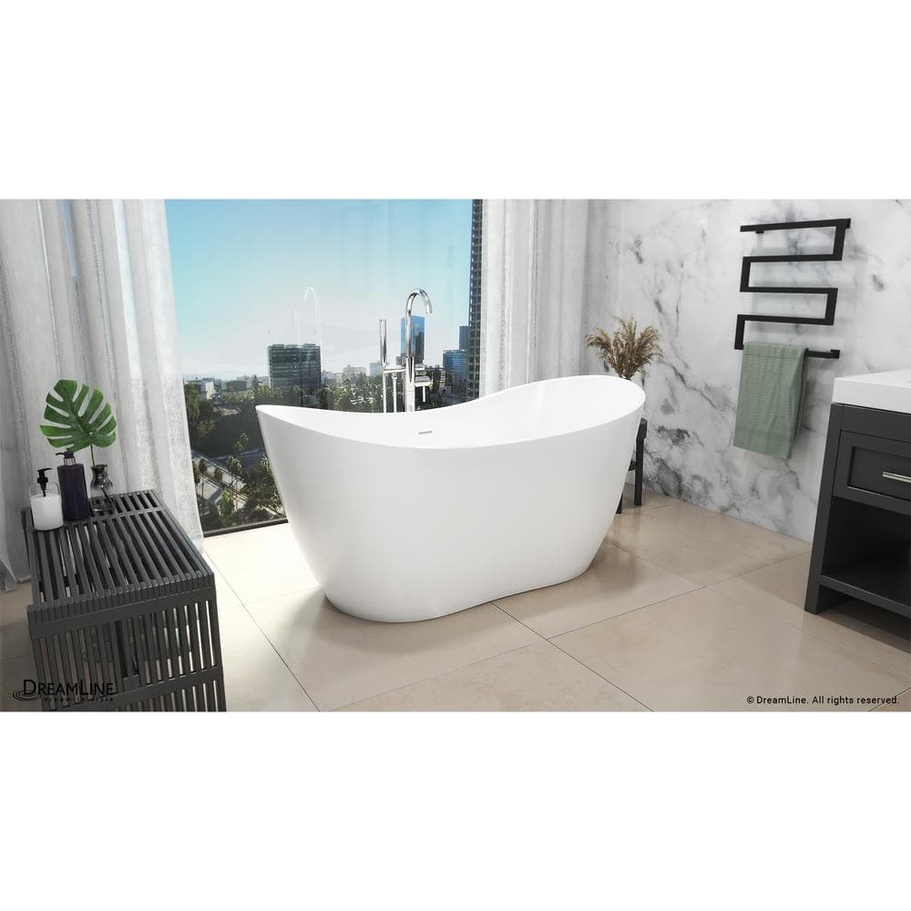 Nile 28" White Acrylic Freestanding Bathtub with Brushed Nickel Drain
