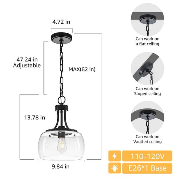 TinHon 10 in.1-Light Black Pendant Lights Kitchen Island,Farmhouse