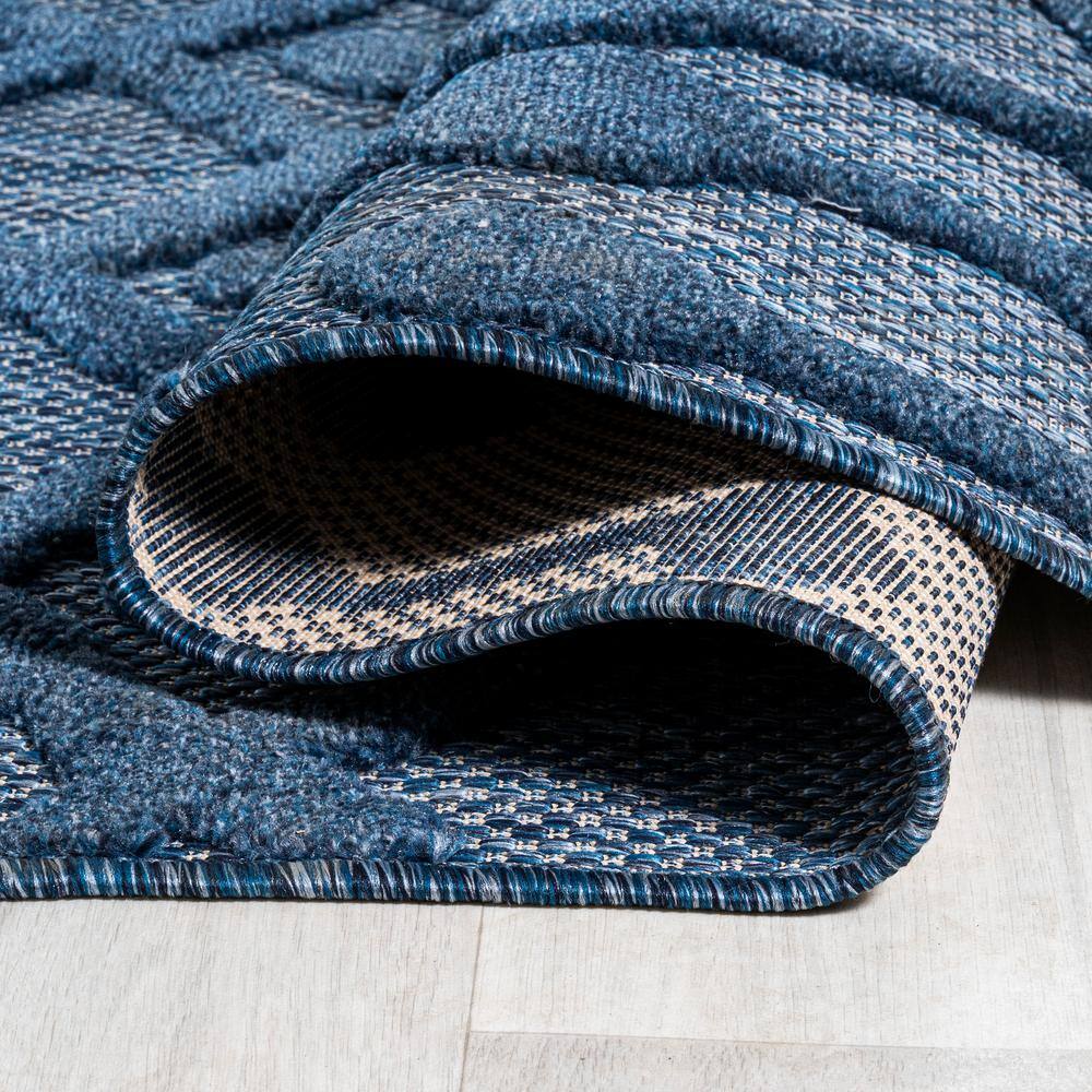 Navy Diamond Geometric Handmade Indoor/Outdoor Synthetic Rug