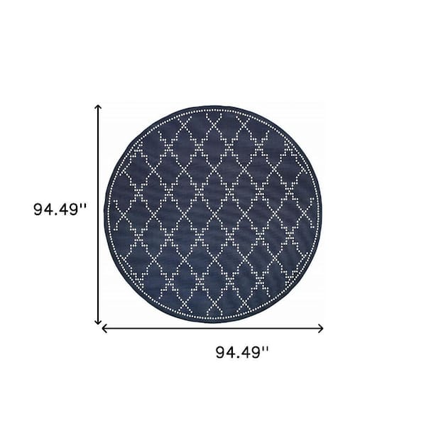 Blue, Ivory 8 ft. x 8 ft. Loomed Geometric Polypropylene Round Indoor/Outdoor Area Rug