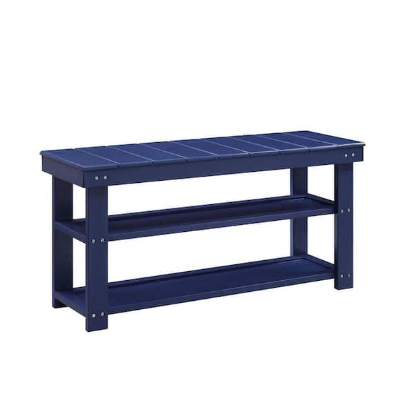 Convenience Concepts Oxford Cobalt Blue Bench with Shelves 17 in. H x 35.5 in. W x 12 in. D