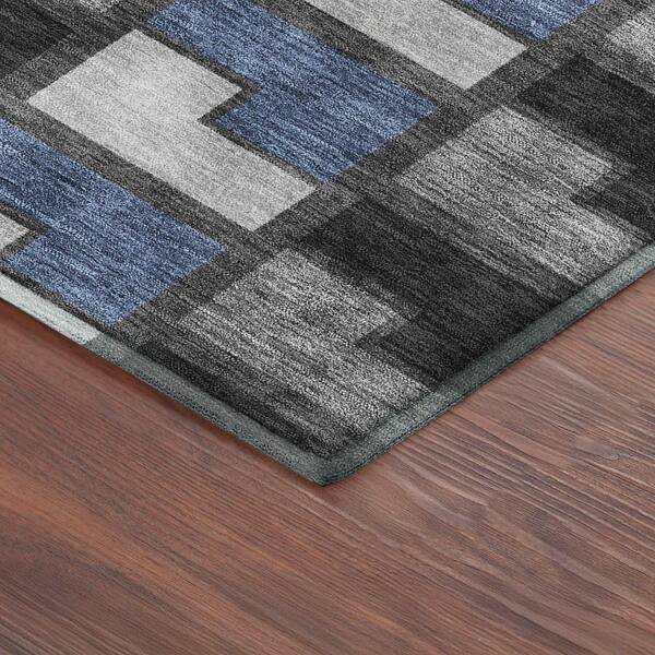 Mayfield Premium Machine Washable Abstract AMF2417 Black 8 ft. x 8 ft. Round Rug