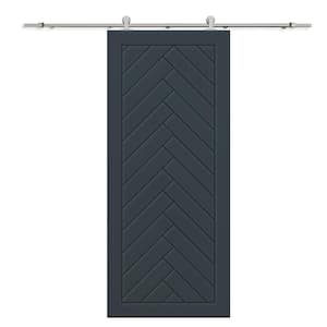 30 in. x 96 in. Charcoal Gray Stained Composite MDF Paneled Interior Sliding Barn Door with Hardware Kit
