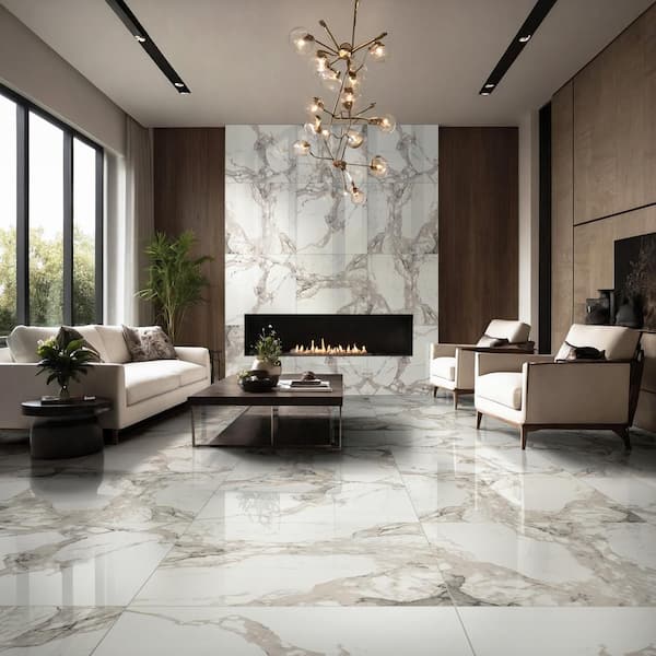 Crystal Bianco 32 in. x 32 in. Polished Porcelain Stone Look Floor and Wall Tile (21.33 sq. ft./Case)