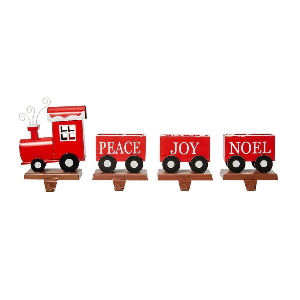 Glitzhome 8.5 in. H Set of 4 Wooden Metal Christmas Train Stocking