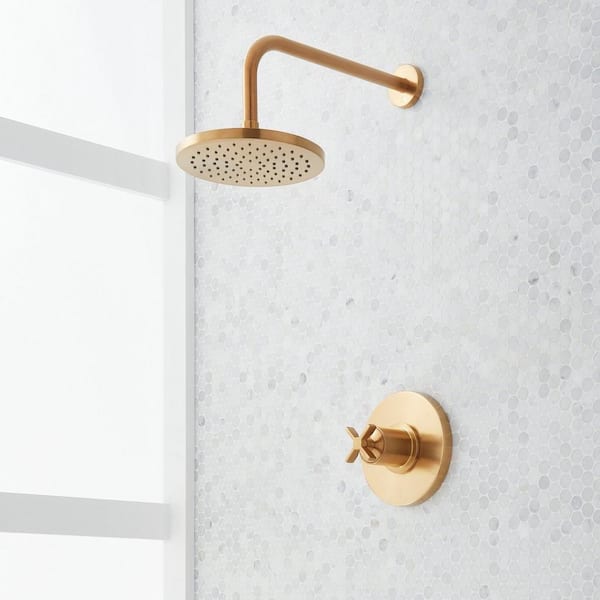 SIGNATURE HARDWARE Vassor Single Handle 1-Spray Shower Faucet 1.8 GPM with Pressure Balanced in. Brushed Gold