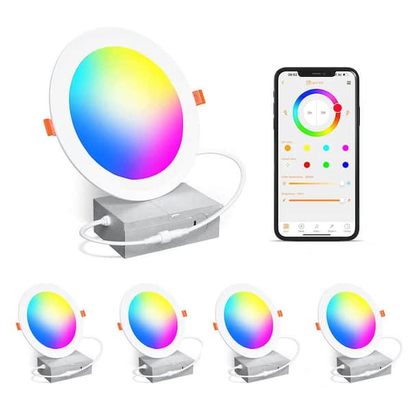 4 Pack Smart LED Recessed Lighting 6 Inch Ultra-Thin WiFi Canless Downlight, Alexa Google Assistant Compatible, ETL