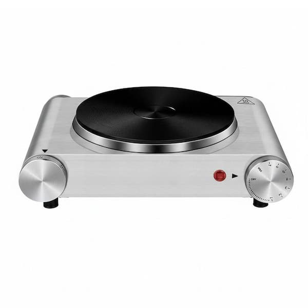 0 in. Electric Coil Single Burner Hotplate 1500 W Silver Stainless Steel Adjustable Temperature Control for All Cookware