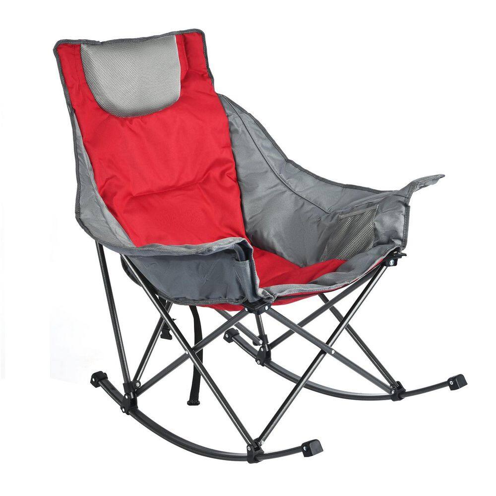 Oversized Rocking Camping Chair, Fully Padded Patio Chair High Back Portable Lawn Recliner with Headrest Red Grey price history on PriceWatchPro