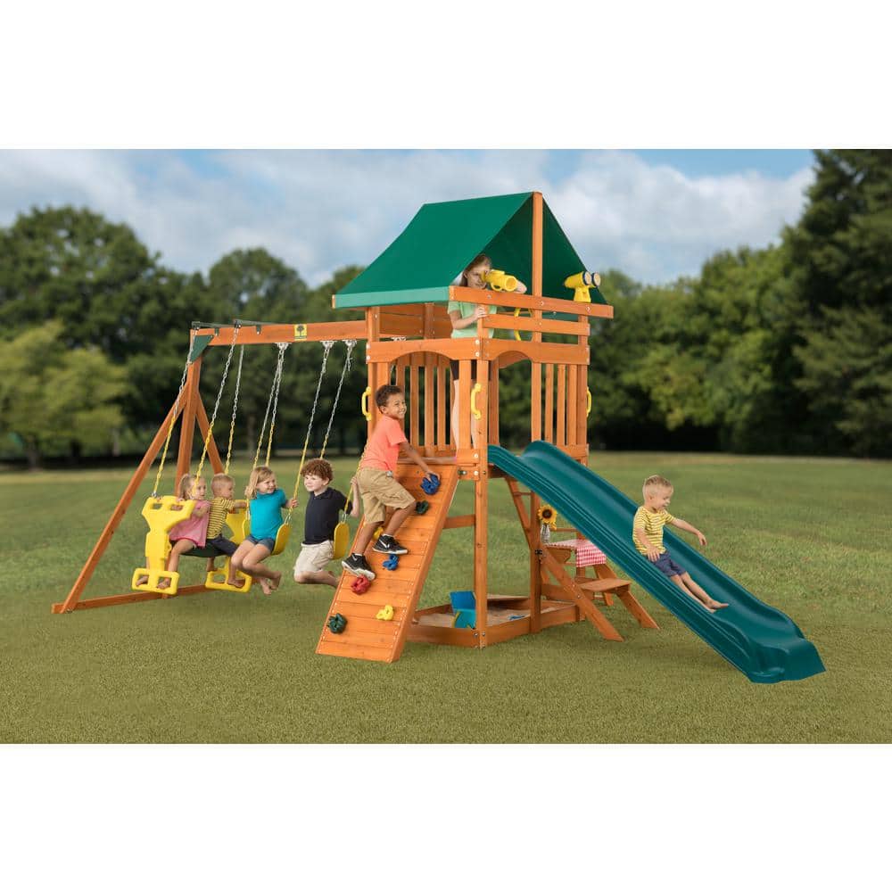 Sky View Cedar Backyard Playset with Swings and Slide