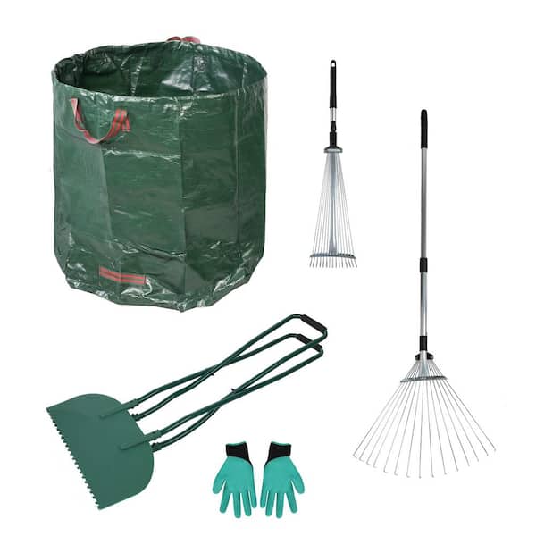 AFAIF 4-Piece Metal Garden Tool Set, Comes with Large Leaf Scoop, 2 Garden Bags, 1-Pair of Work Gloves, Leaf Clean-Up Tool