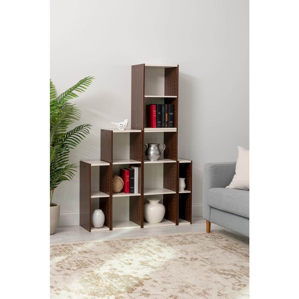 Walnut Brown Adjustable 2-Tier Bookshelf for Space Saving