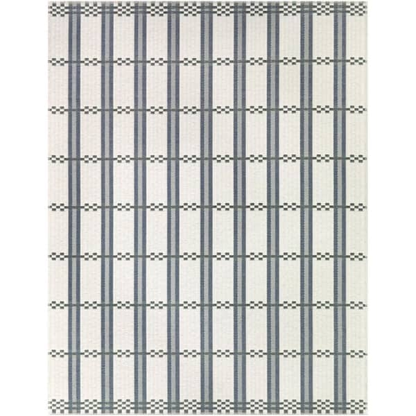 Vesely Blue 7 ft. 10 in. x 10 ft. Scandinavian Grid Indoor/Outdoor Area Rug