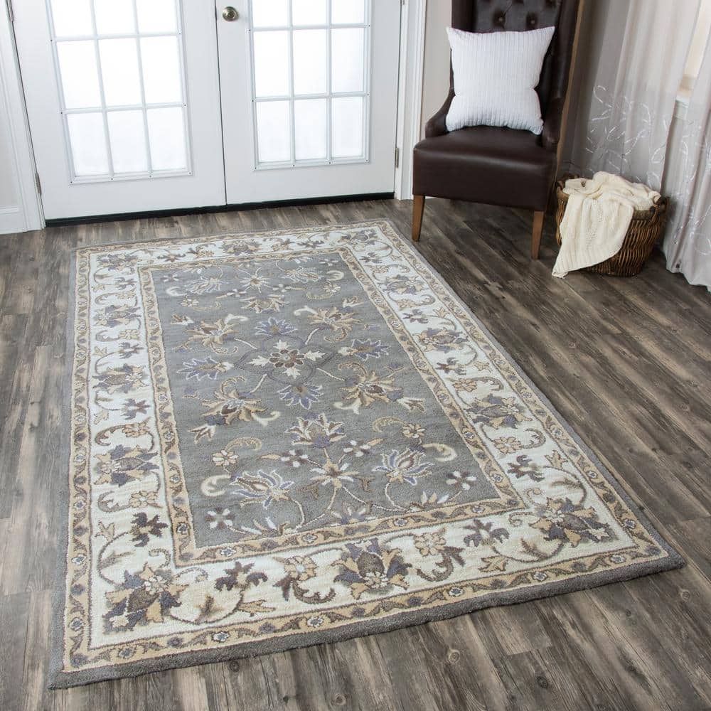 Liberty Grey Hand-Tufted Wool Rectangular Rug 5' x 8'