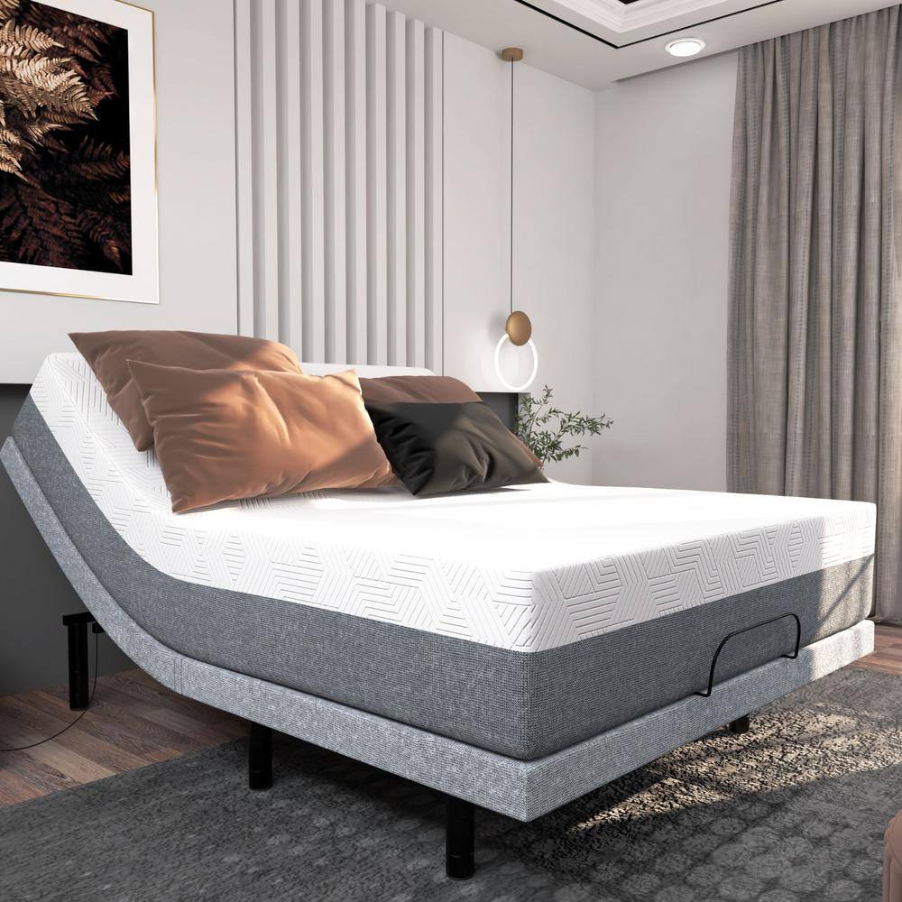 Renanim Adjustable Bed Frame with 12" Mattress, Dual Massage, Zero Gravity, 5 Minutes Installation, USB Ports, App control Queen - Medium