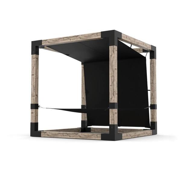 TOJA GRID 8 ft. x 8 ft. 2-Person Black Hammock Pergola Kit with Bimini Top for 6 in. x 6 in. Wood Posts