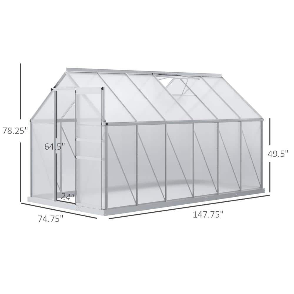 Silver Polycarbonate Walk-In Garden Greenhouse with Aluminum Frame